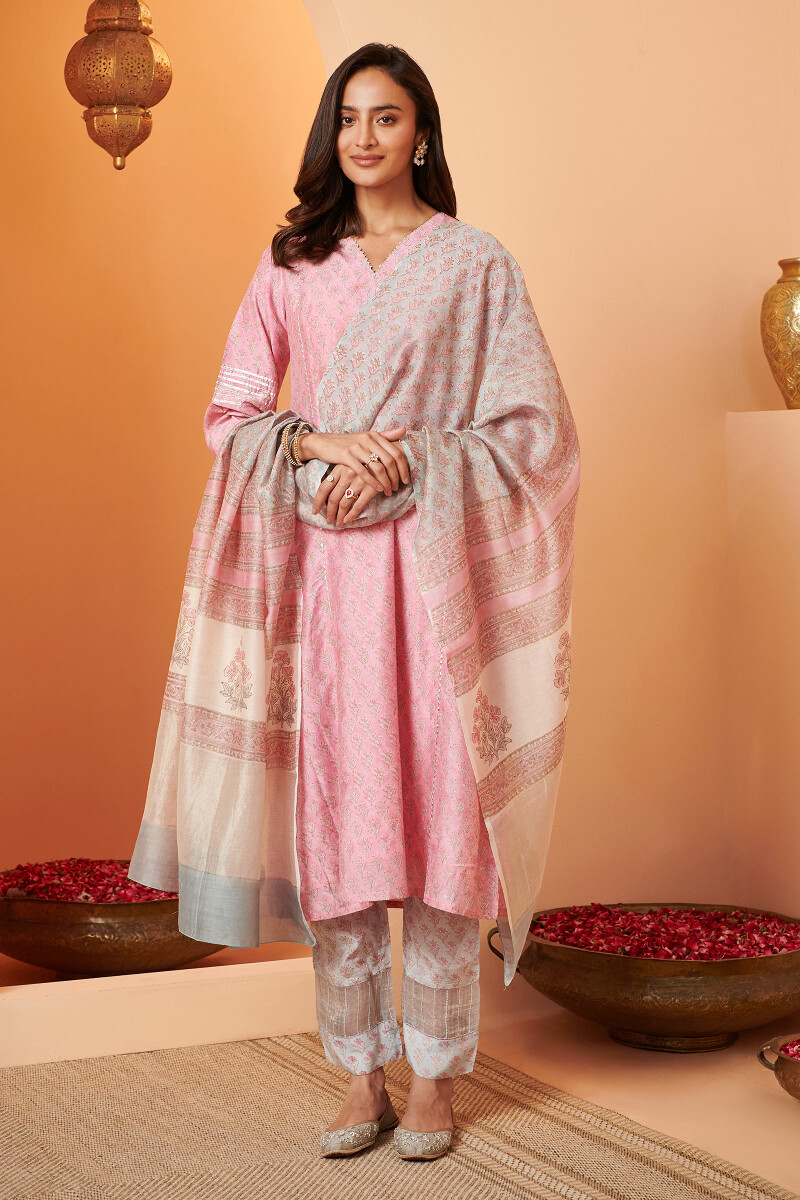 Pink Hand Block Printed A-Line Modal Kurta