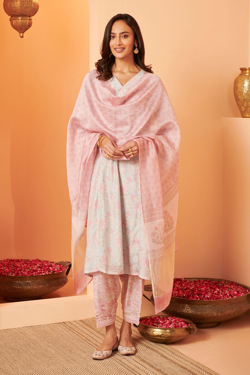 Blue Hand Block Printed A-Line Modal Kurta