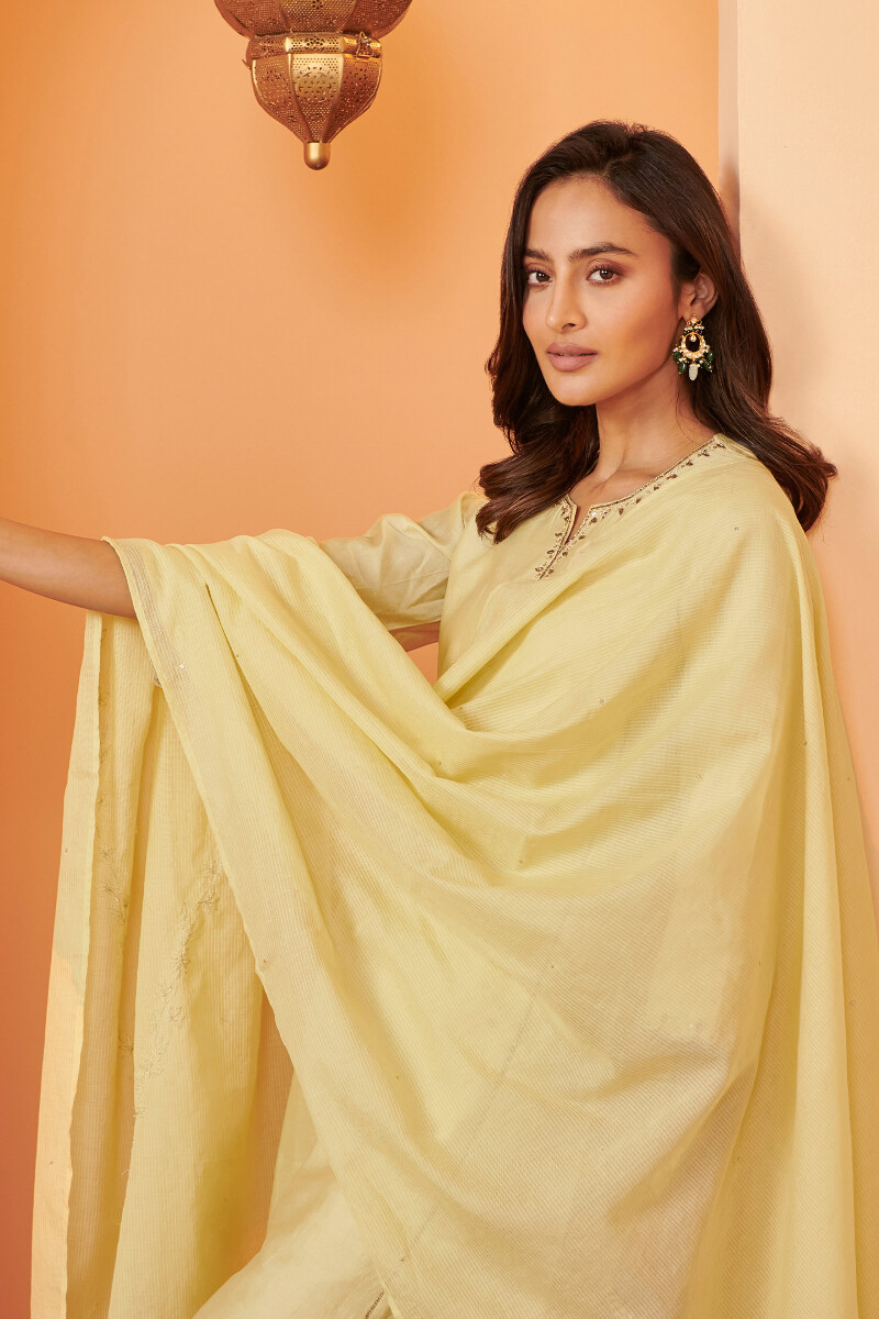 Yellow Handcrafted Cotton Silk Dupatta