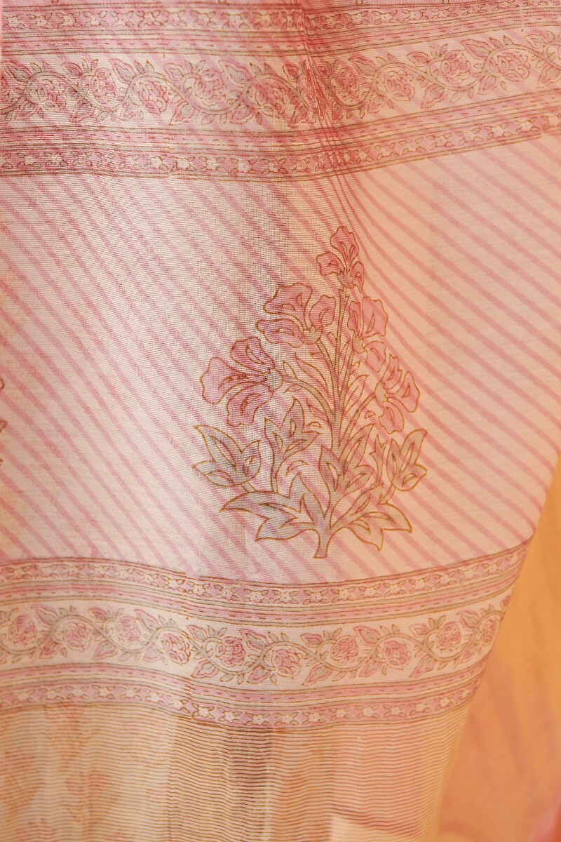Pink Hand Block Printed Chanderi Dupatta