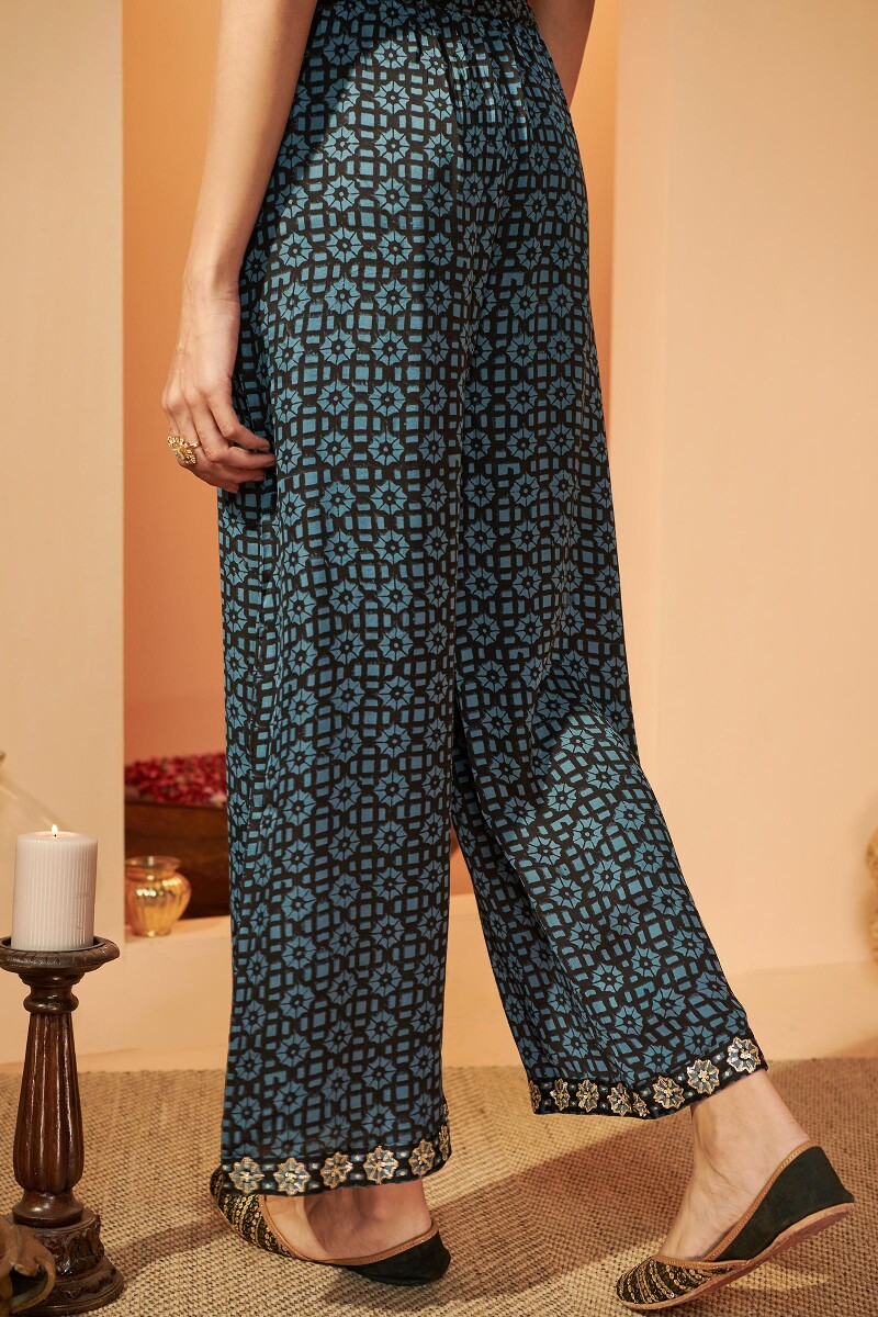 Indigo Hand Block Printed Modal Farsi