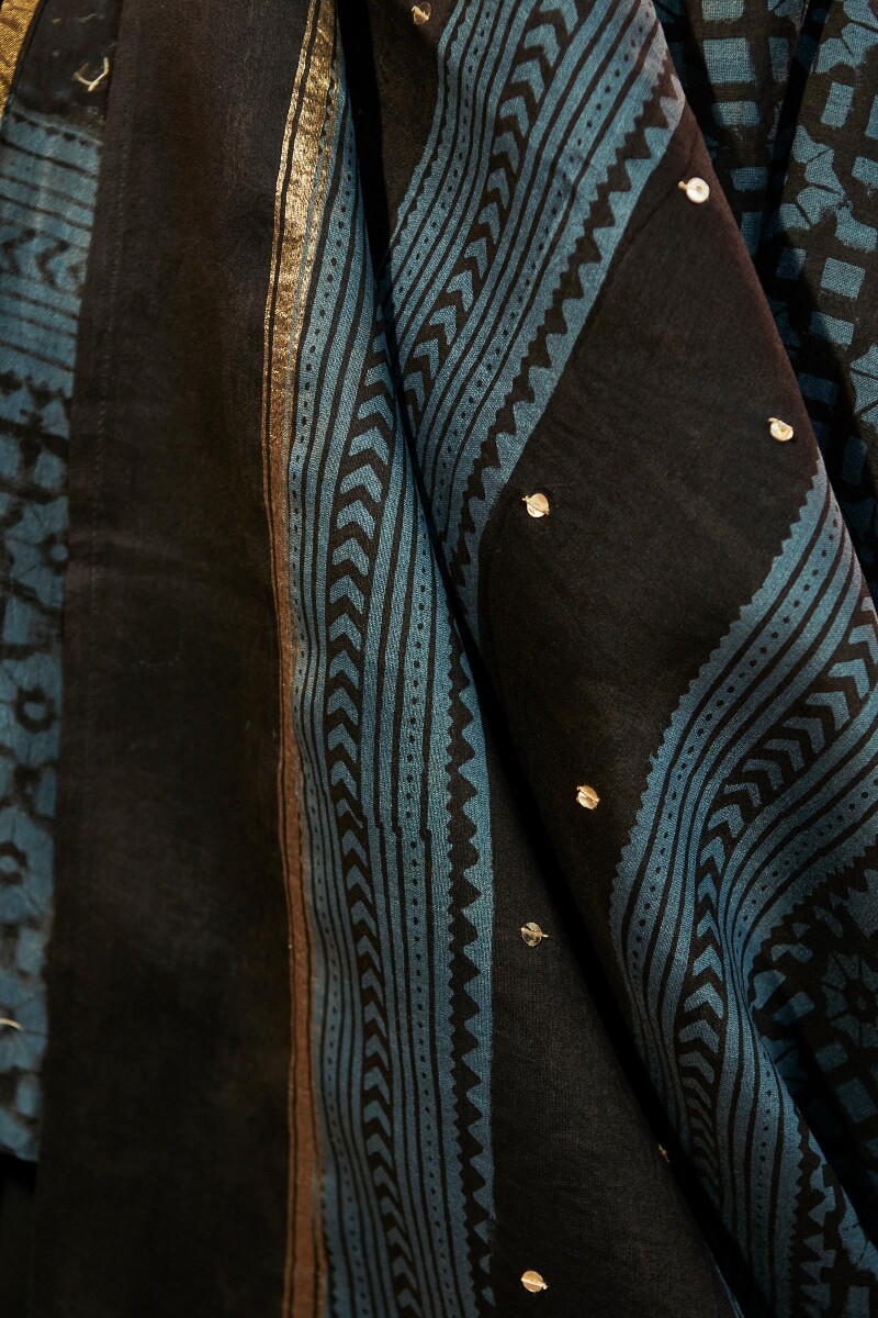 Ajrak Hand Block Printed Chanderi Dupatta