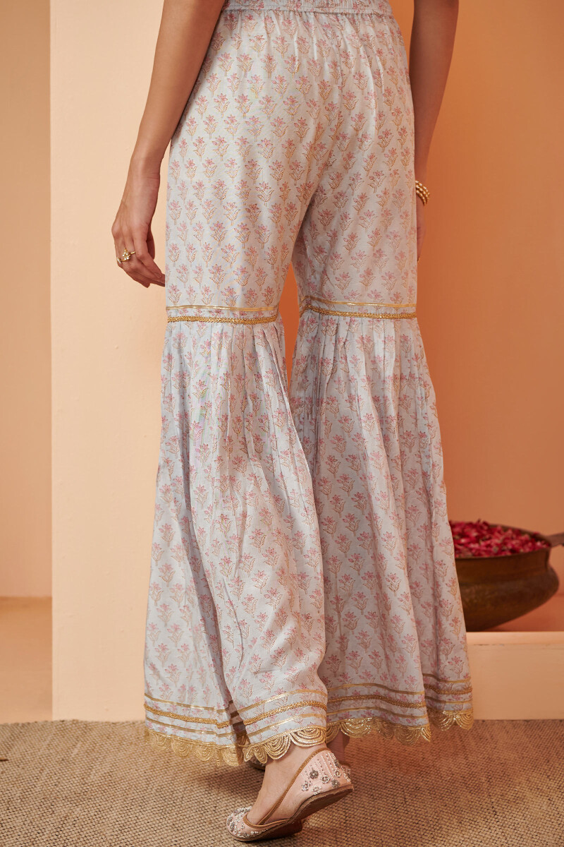 Blue Hand Block Printed Modal Garara