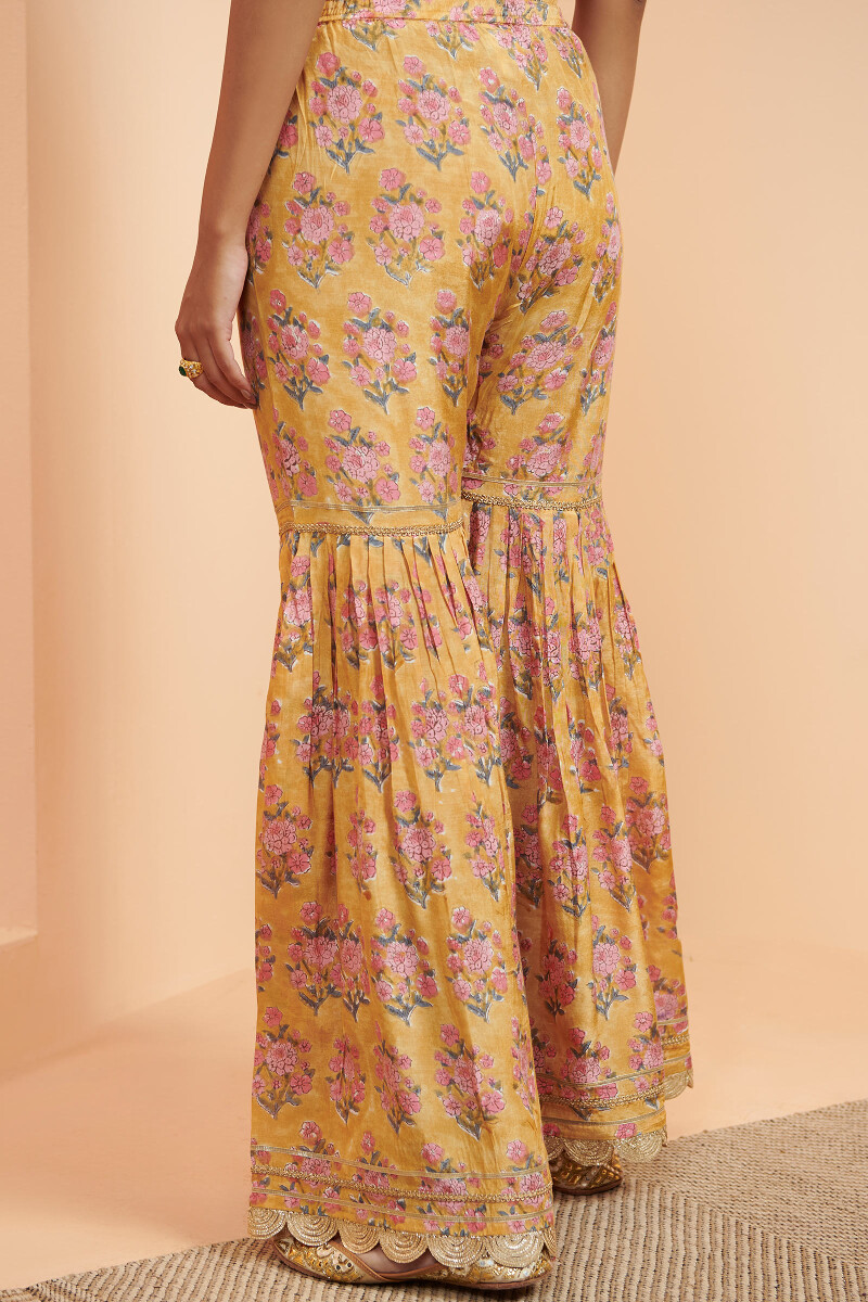 Yellow Hand Block Printed Modal Garara