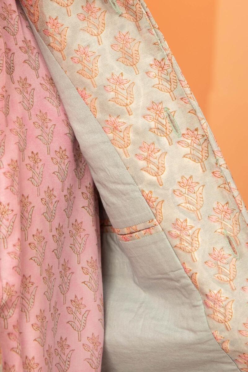 Blue Hand Block Printed Chanderi Nehru Jacket