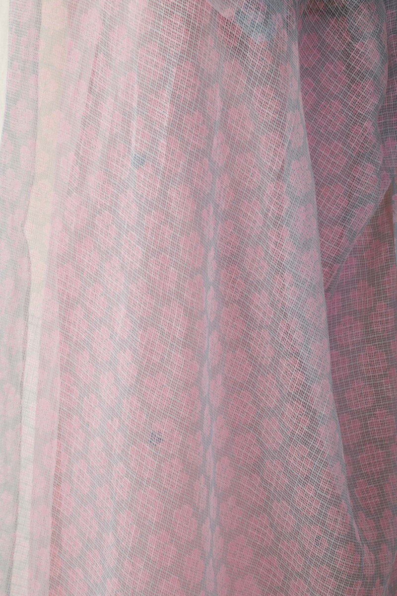 Grey Block Printed Kota Dupatta