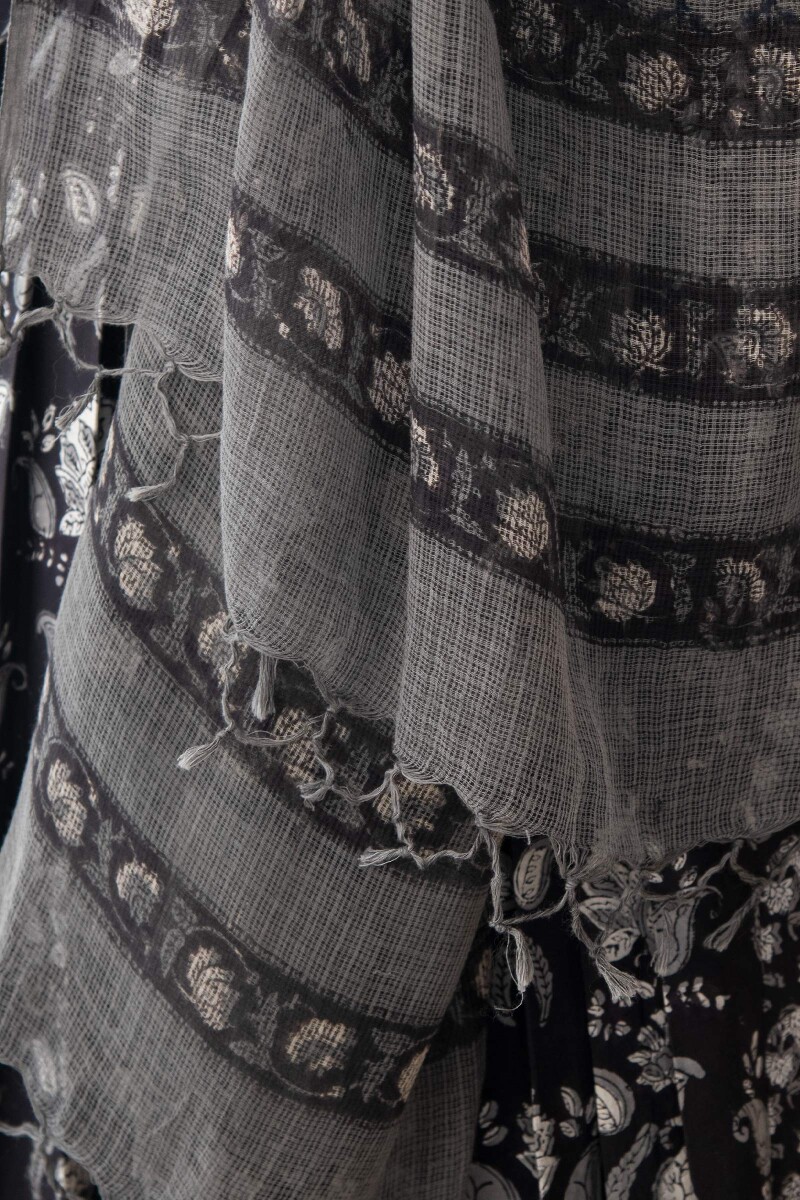 Black Hand Block Printed Kota Dupatta