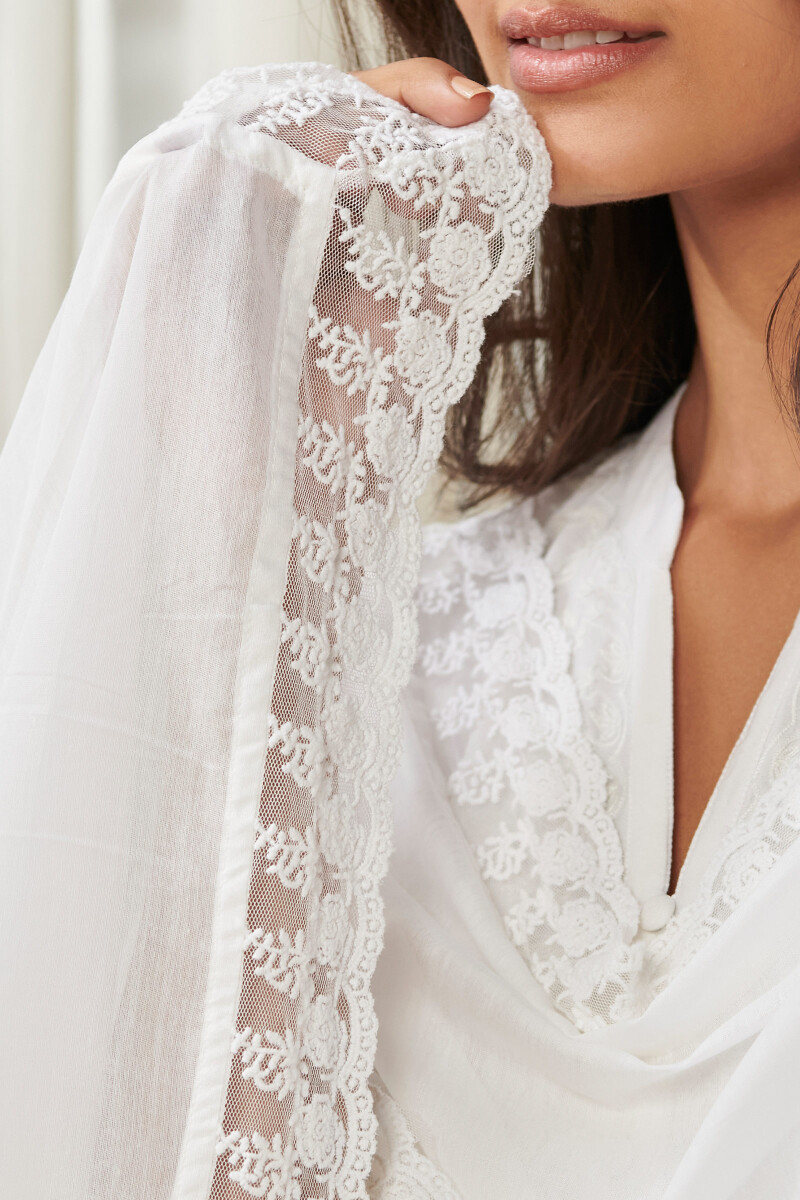 White Handcrafted Cotton Silk Dupatta