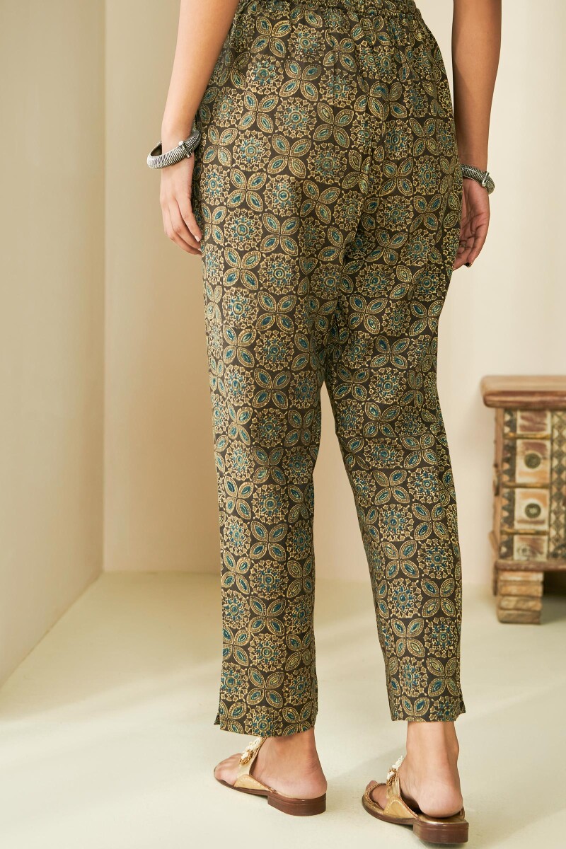 Brown Hand Block Printed Cotton Narrow Pants