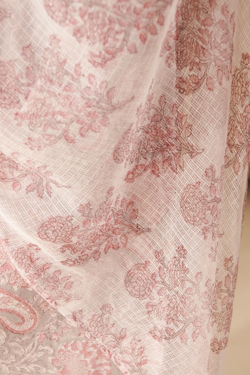 White Hand Block Printed Kota Dupatta