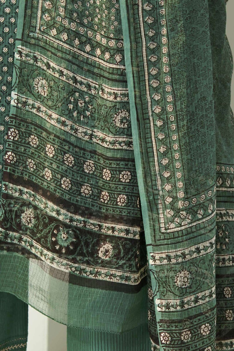 Green Hand Block Printed Kota Dupatta