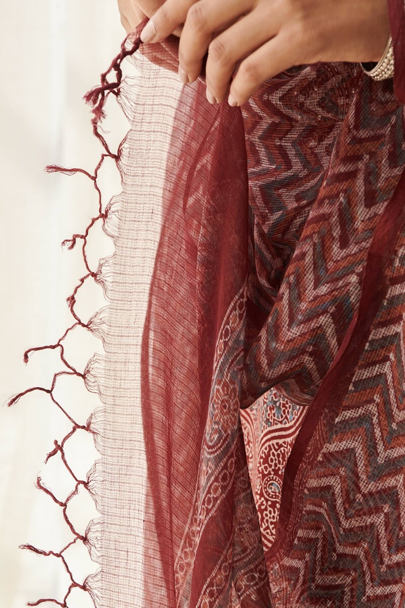 Ajrak Hand Block Printed Kota Dupatta