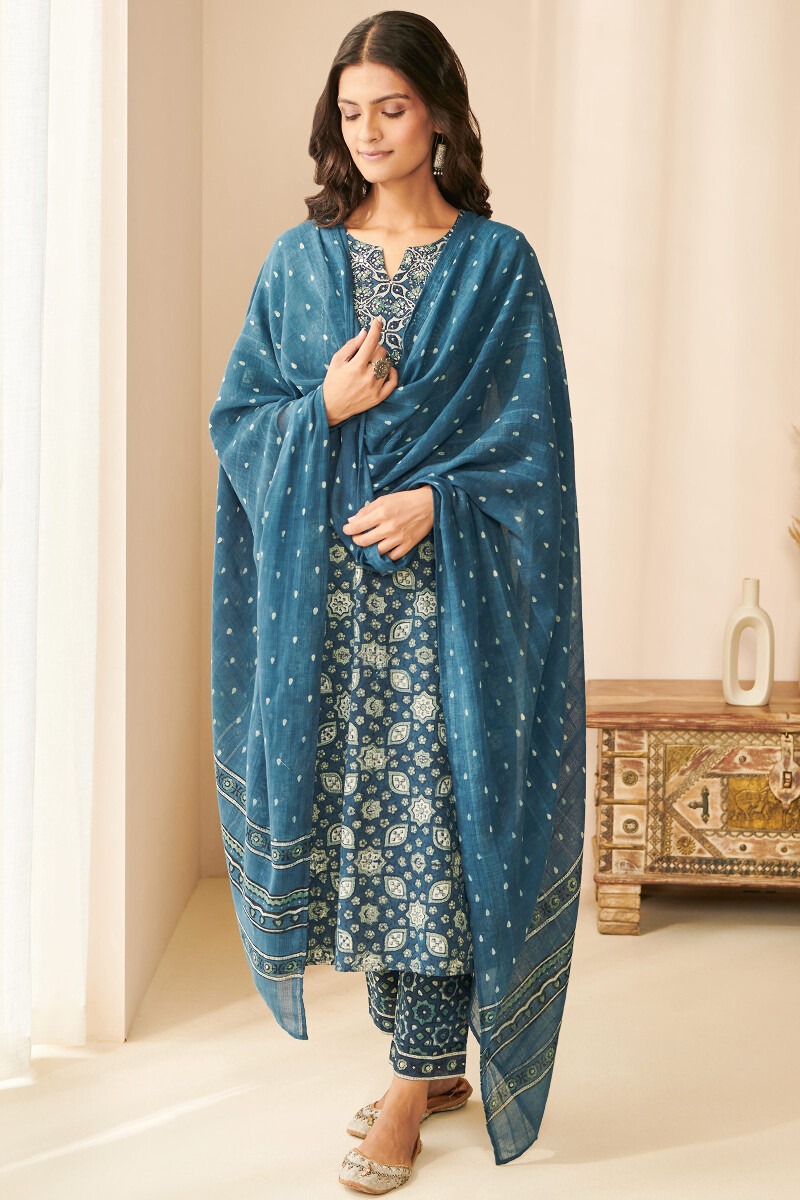 Ajrak Hand Block Printed Cotton Dupatta