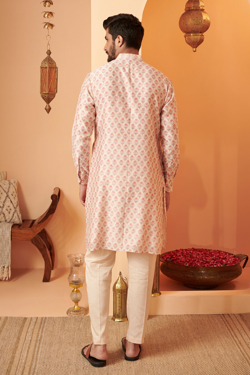 Off-White Hand Block Printed Chanderi Kurta