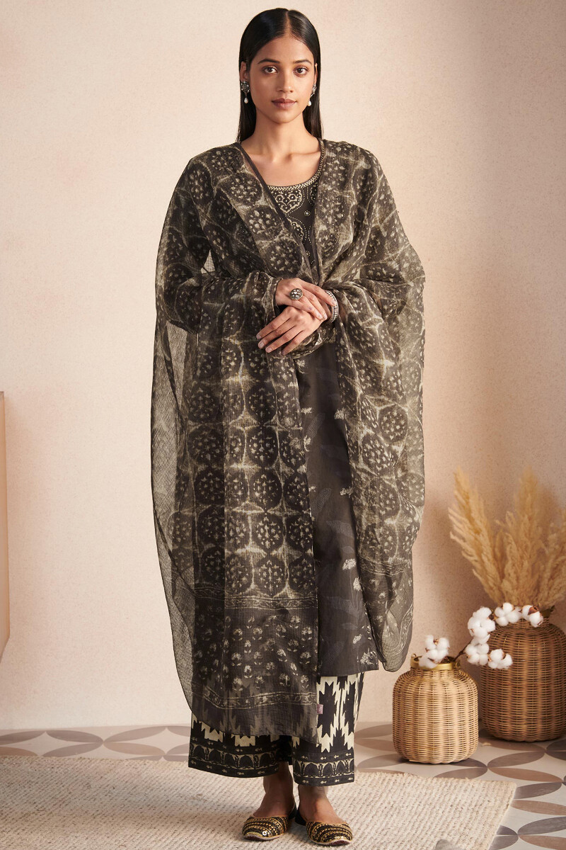 Brown Hand Block Printed Straight Cotton Kurta