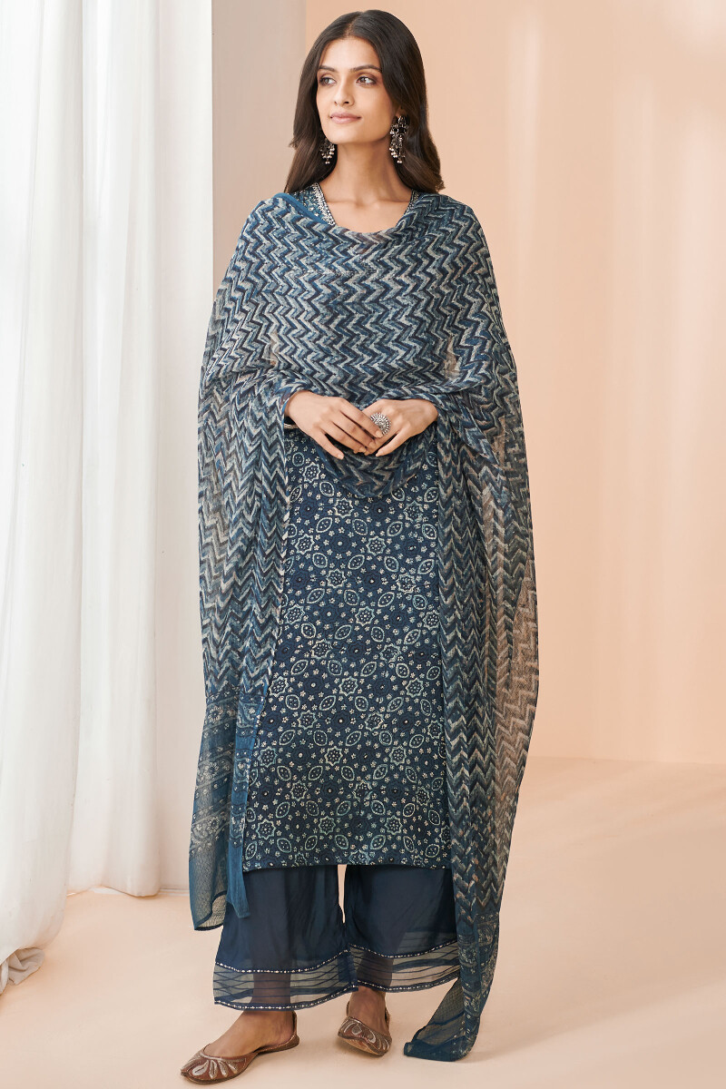 Indigo Hand Block Printed Straight Modal Kurta