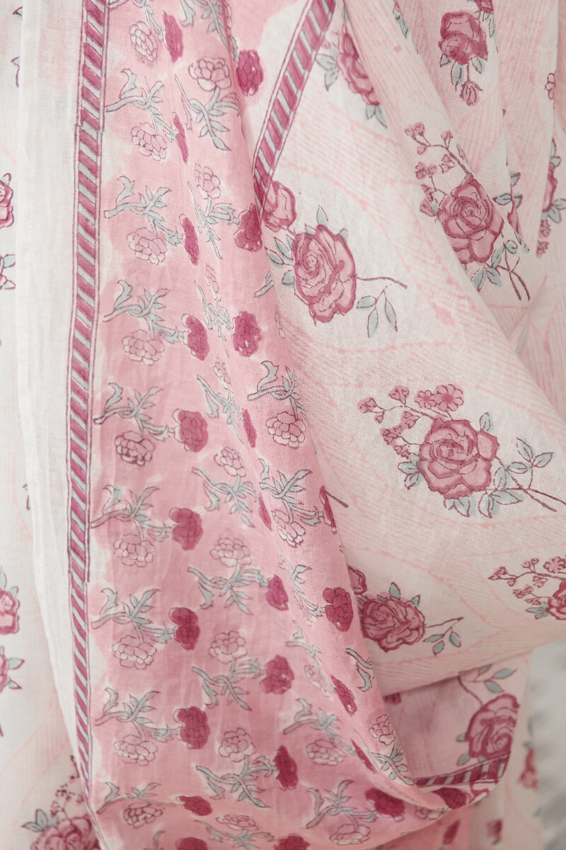 White Hand Block Printed Cotton Dupatta