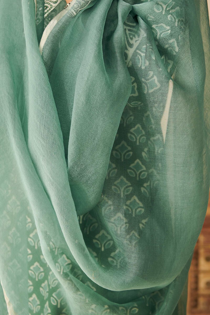 Turquoise Handcrafted Cotton Silk Dupatta