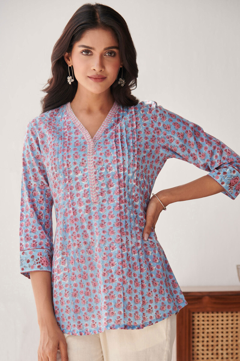 Blue Hand Block Printed Cotton Top