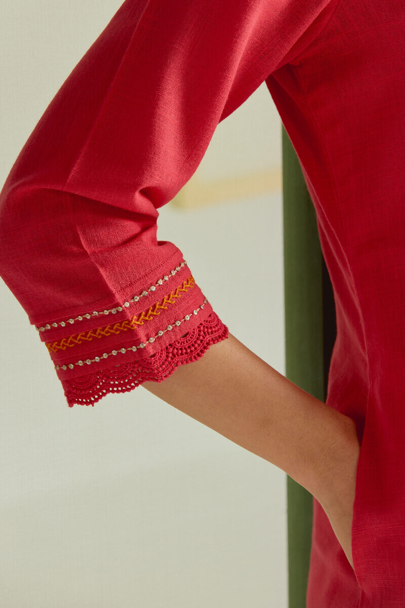 Pink Handcrafted Straight Gauze Slub Kurta