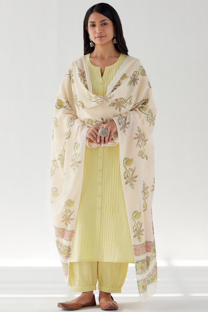Yellow Handcrafted Straight Cotton Linen Kurta