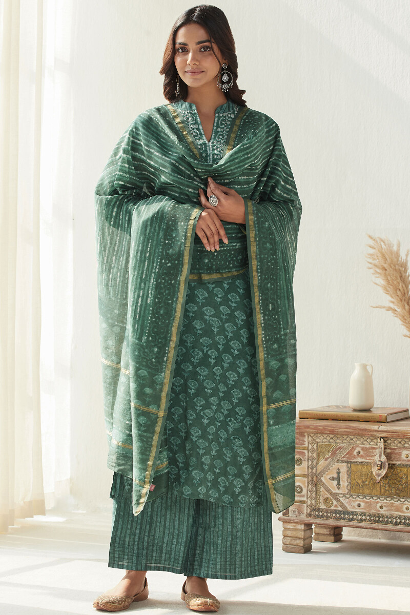 Green Hand Block Printed Straight Modal Kurta