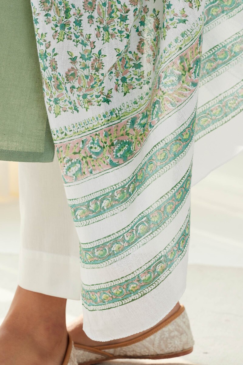 Off-White Hand Block Printed Cotton Mul Dupatta