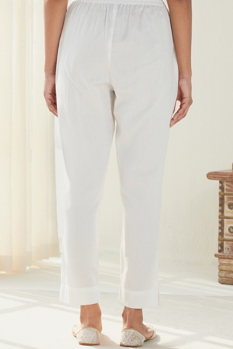 White Handcrafted Vegan Silk Narrow Pants