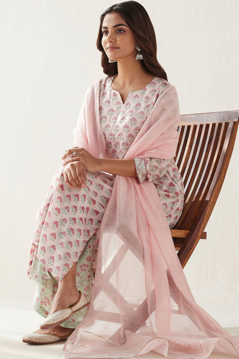 Pink Handcrafted Cotton Silk Dupatta 