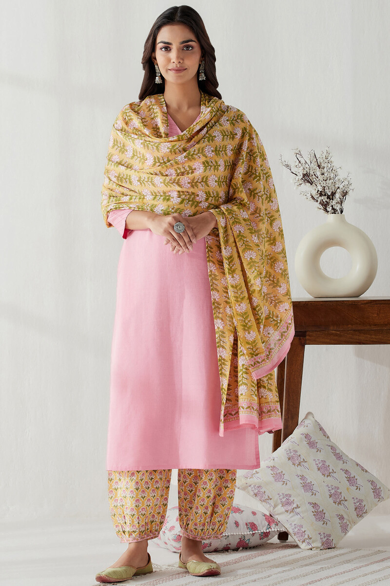 Pink Handcrafted Straight Handloom Kurta