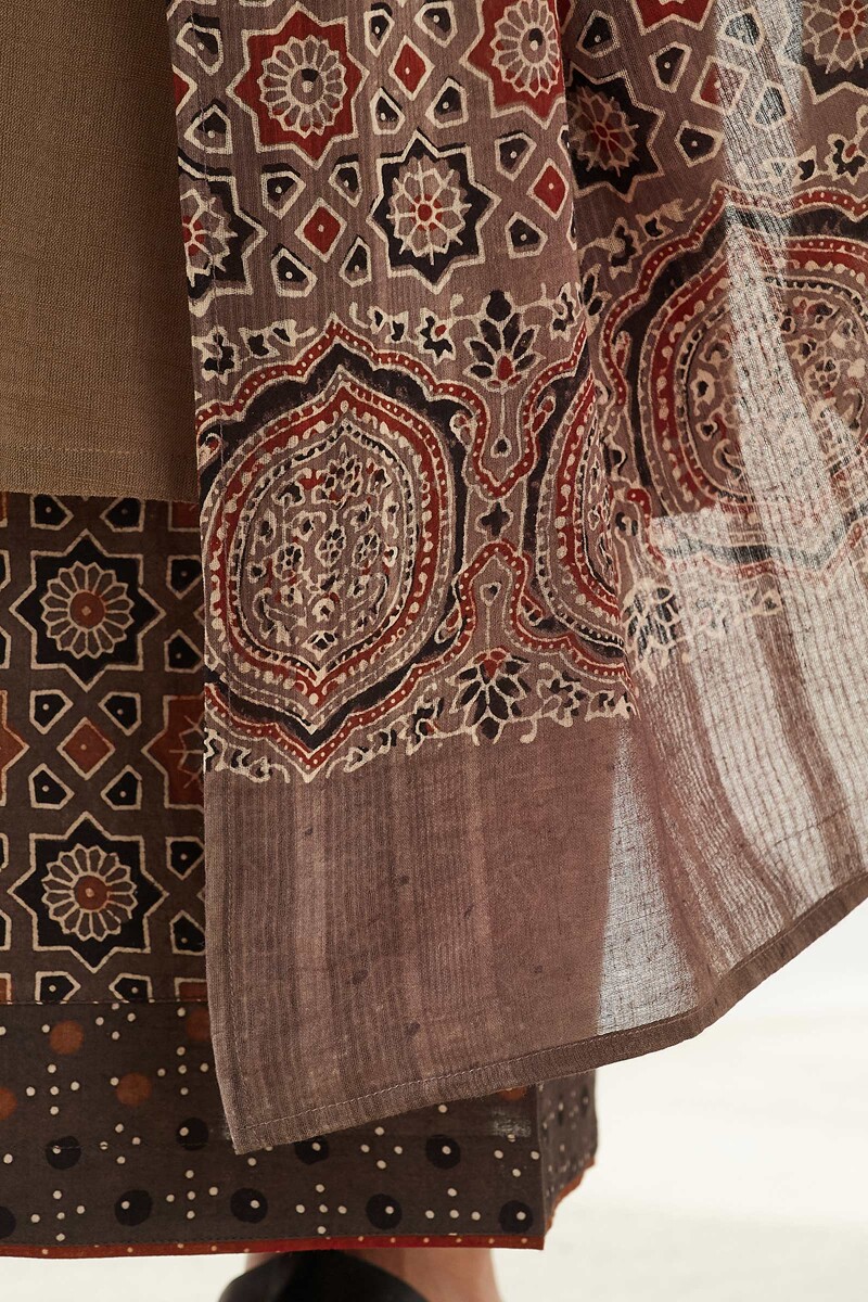 Ajrak Hand Block Printed Cotton Dobby Dupatta 