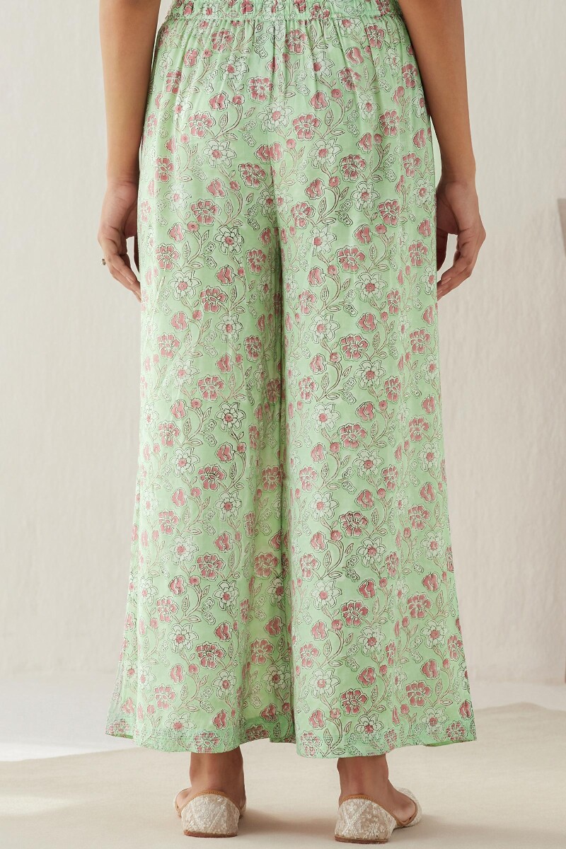 Green Hand Block Printed Modal Palazzos