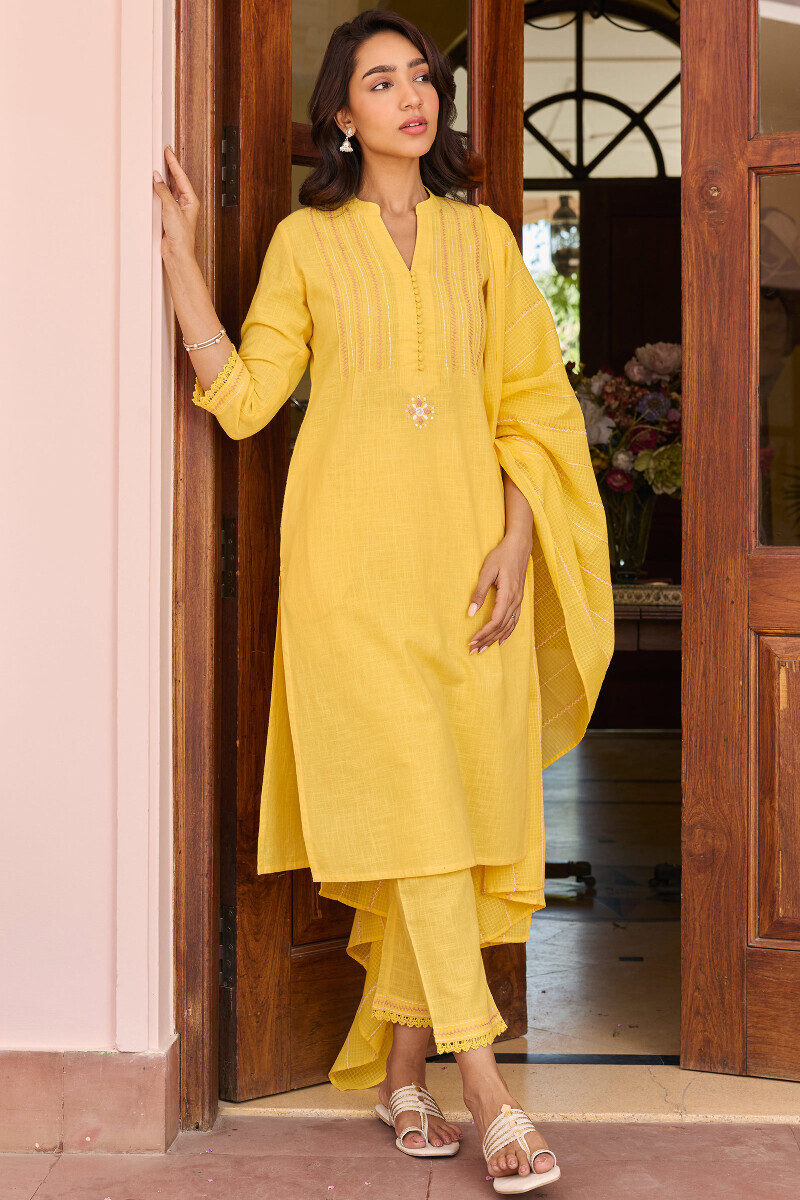 Yellow Handcrafted Kota Dupatta