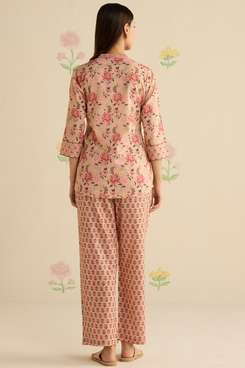 Peach Printed Cotton Loungewear Set