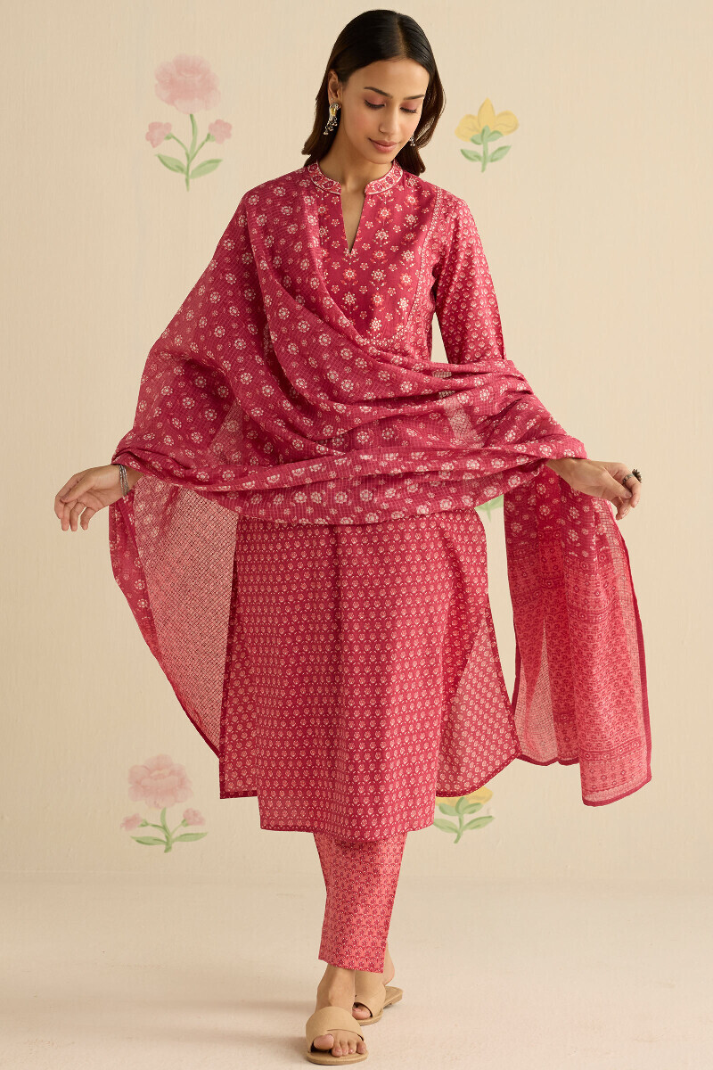 Pink Hand Printed Kota Dupatta