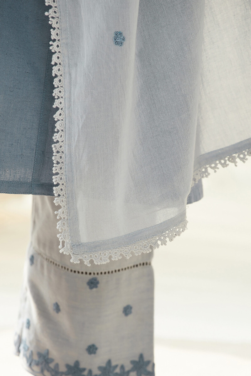Blue Handcrafted Cotton Mul Dupatta