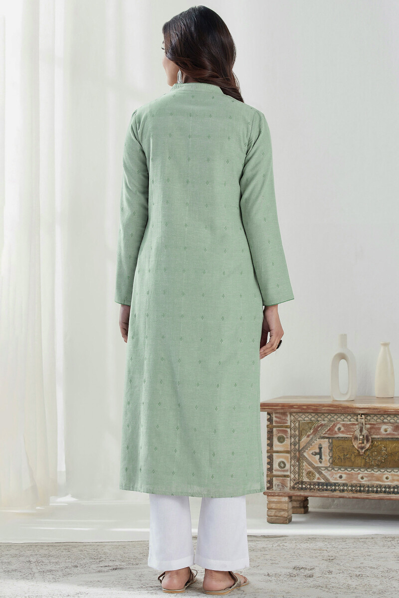 Green Handcrafted Straight Handloom Kurta