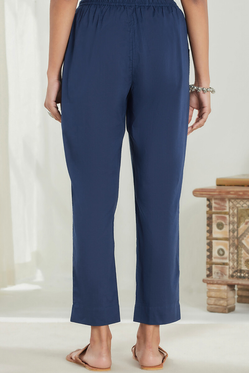 Blue Handcrafted Cotton Narrow Pants