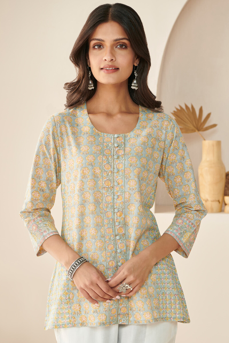 Blue Hand Block Printed Cotton Top
