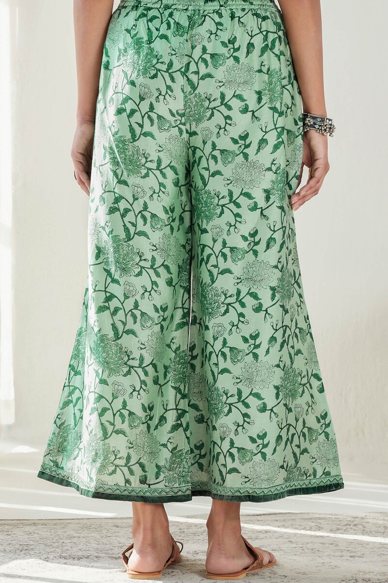 Green Hand Block Printed Chanderi Palazzos