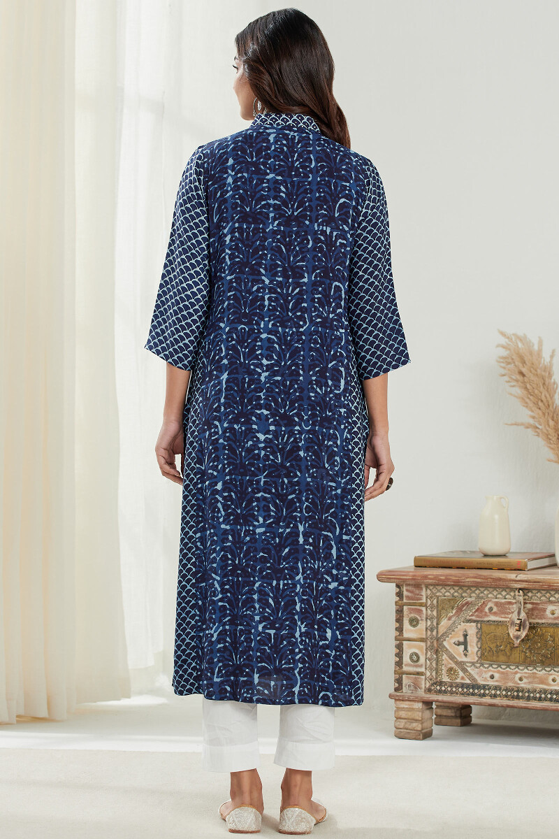 Indigo Hand Block Printed Straight Modal Kurta