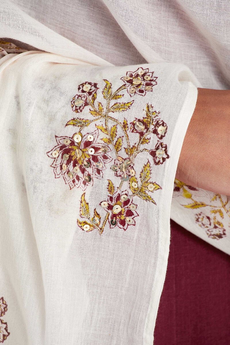 Beige Hand Block Printed Cotton Mul Dupatta