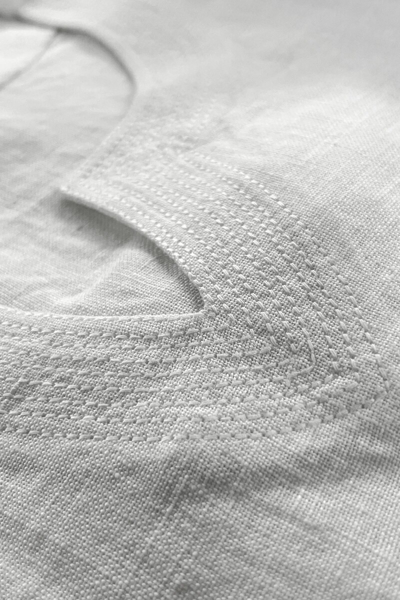 White Handcrafted Straight Linen Kurta