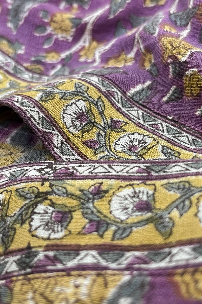 Purple Hand Block Printed Straight Cotton Slub Kurta