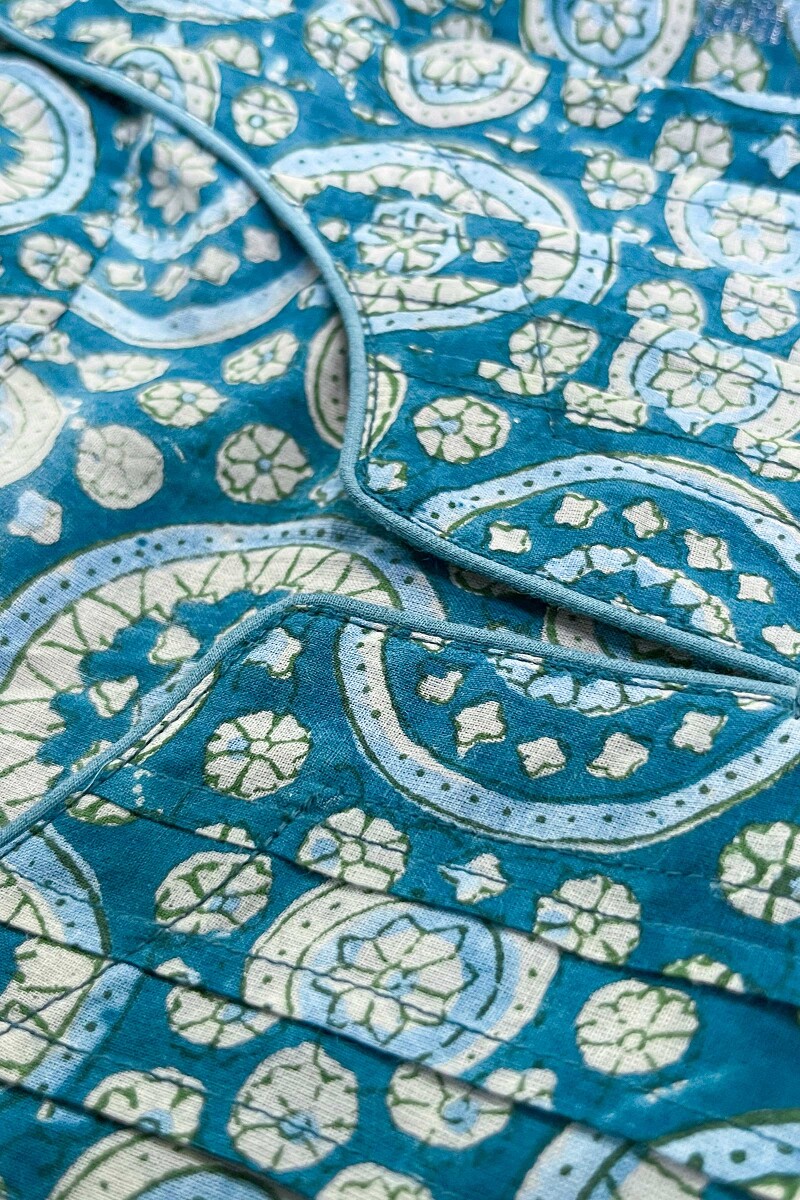 Blue Hand Block Printed Straight Cotton Kurta