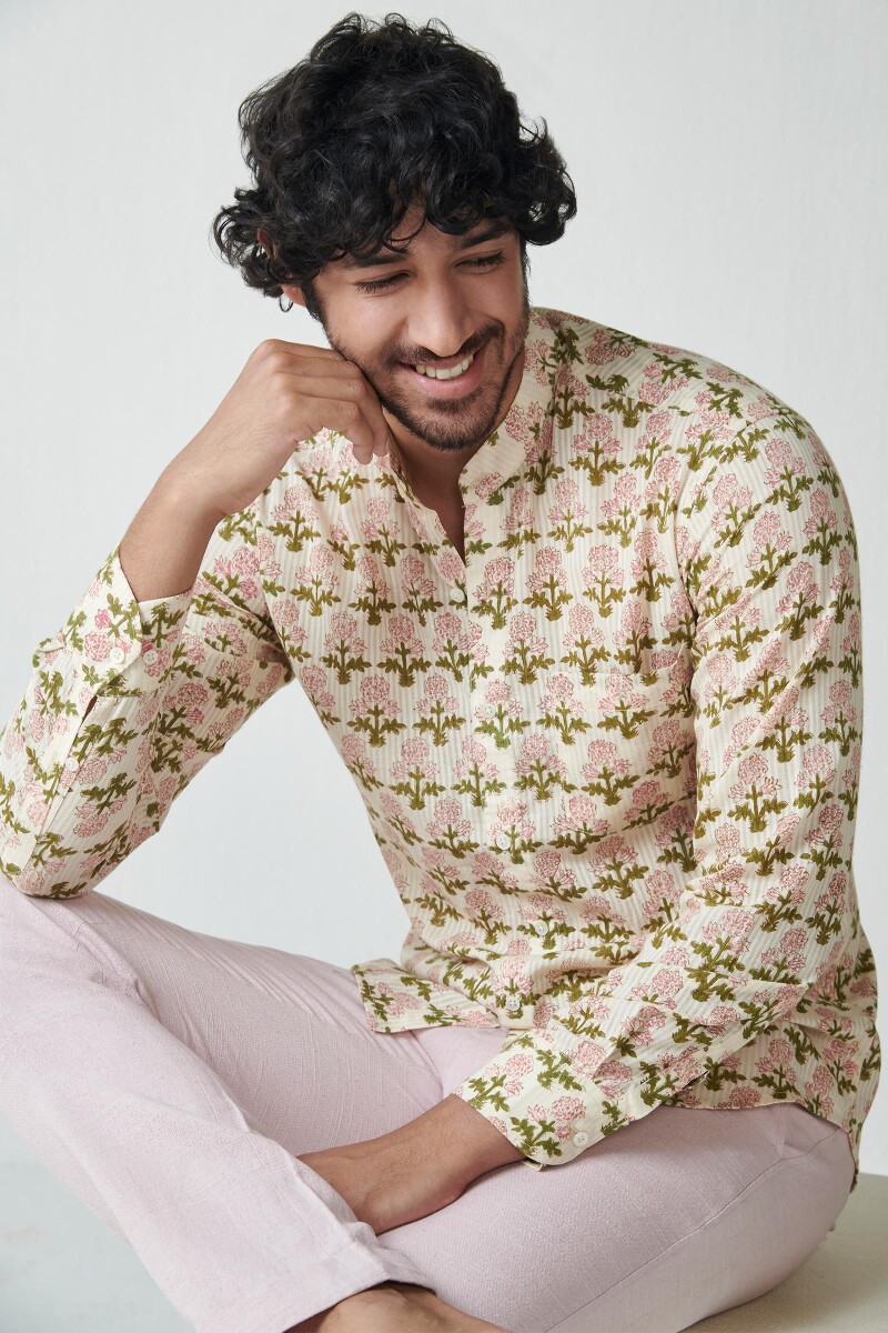 Off-White Hand Block Printed Cotton Shirt