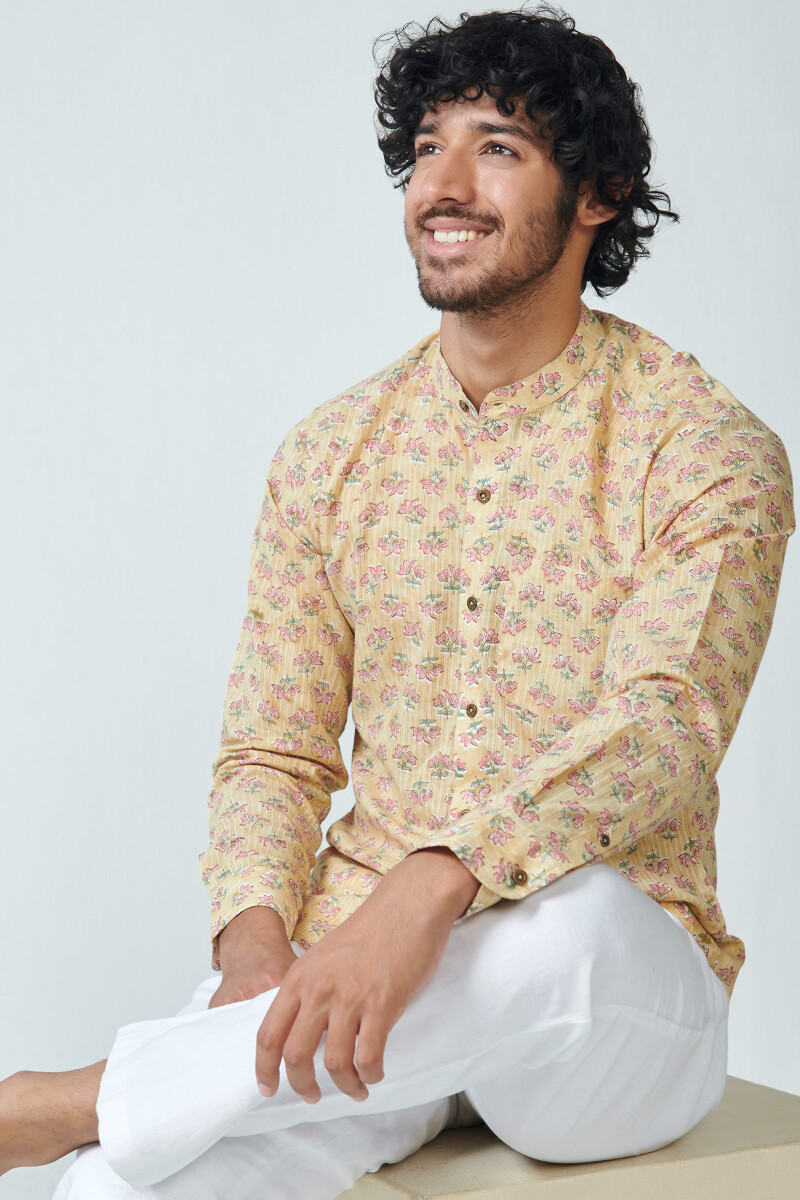 Mustard Hand Block Printed Cotton Shirt