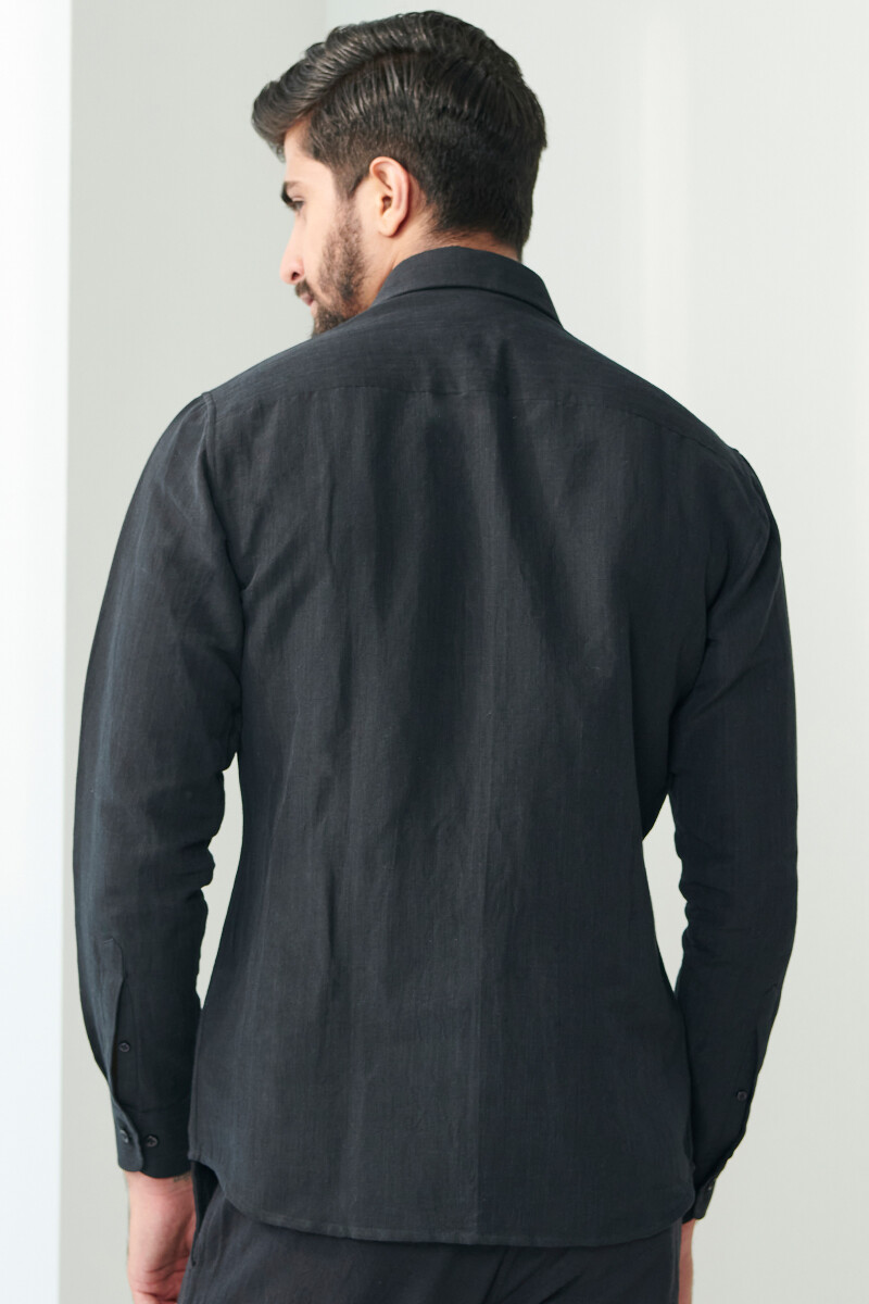 Black Handcrafted Cotton Linen Shirt