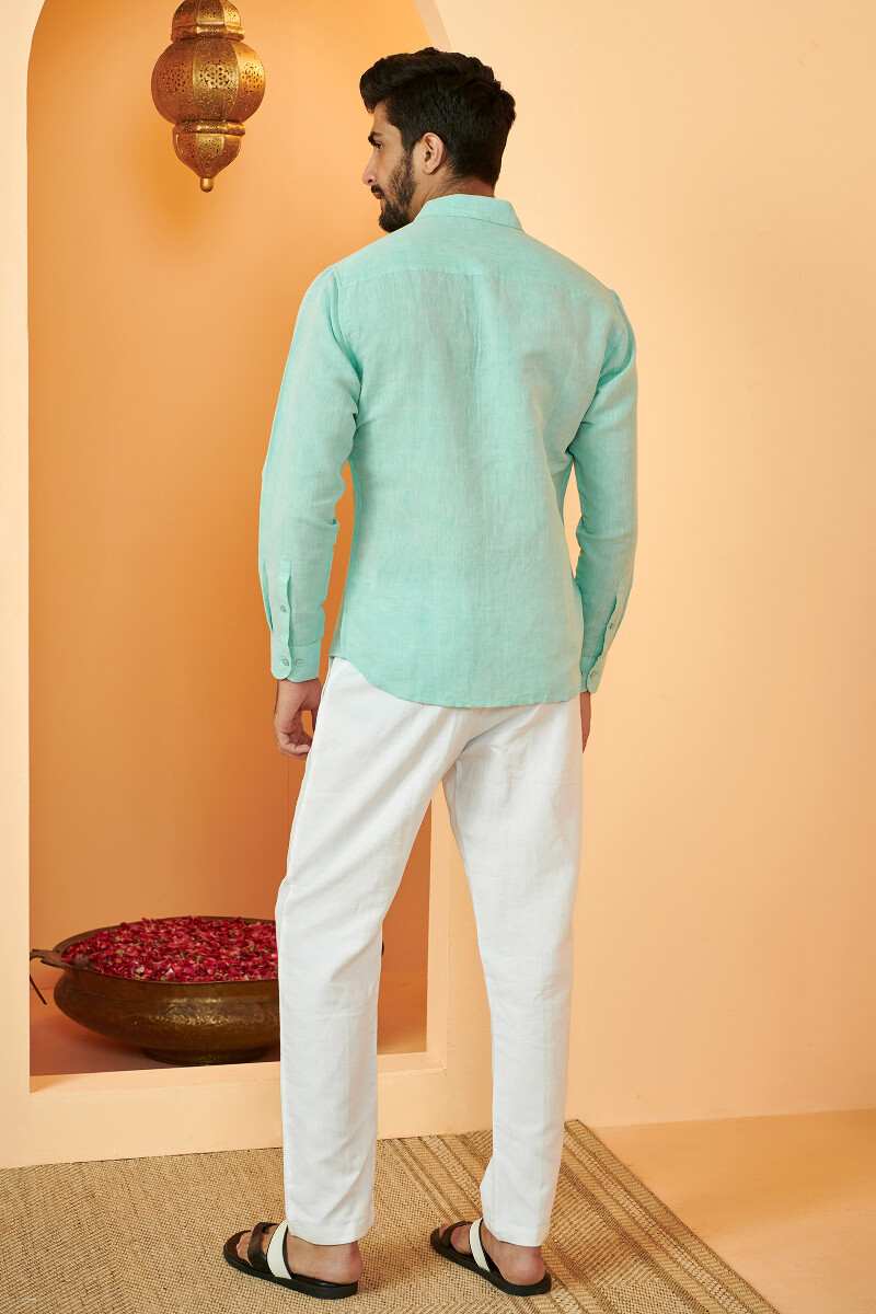 Green Handcrafted Cotton Linen Shirt