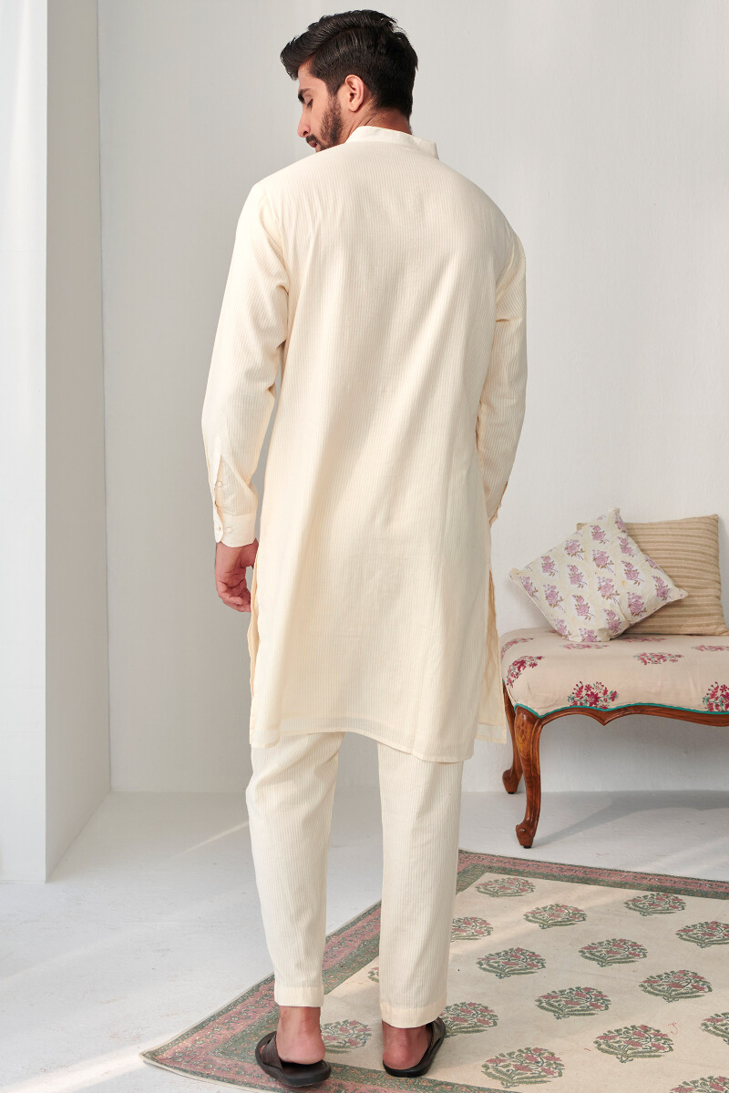 Off-White Handcrafted Line Dobby Cotton Kurta